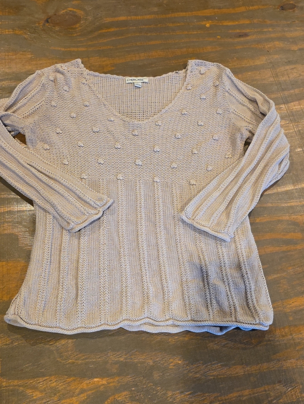 Cherokee Women's Light Lavender V-Neck Bobble Knit Sweater